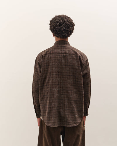 Evan Kinori Big Shirt, Brown Kasuri Check