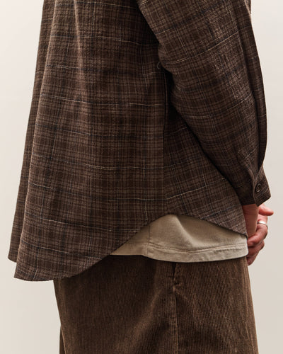 Evan Kinori Big Shirt, Brown Kasuri Check
