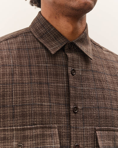 Evan Kinori Big Shirt, Brown Kasuri Check
