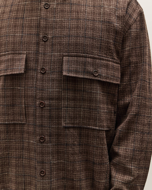 Evan Kinori Big Shirt, Brown Kasuri Check