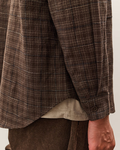 Evan Kinori Big Shirt, Brown Kasuri Check