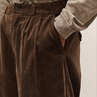 Evan Kinori Two Pleat Pant, Brown Corduroy