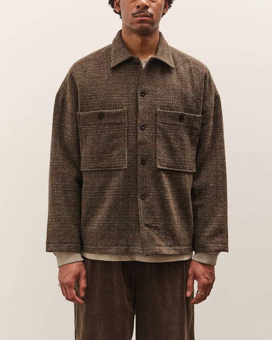 Evan Kinori Field Shirt Two, Dark Olive Herringbone