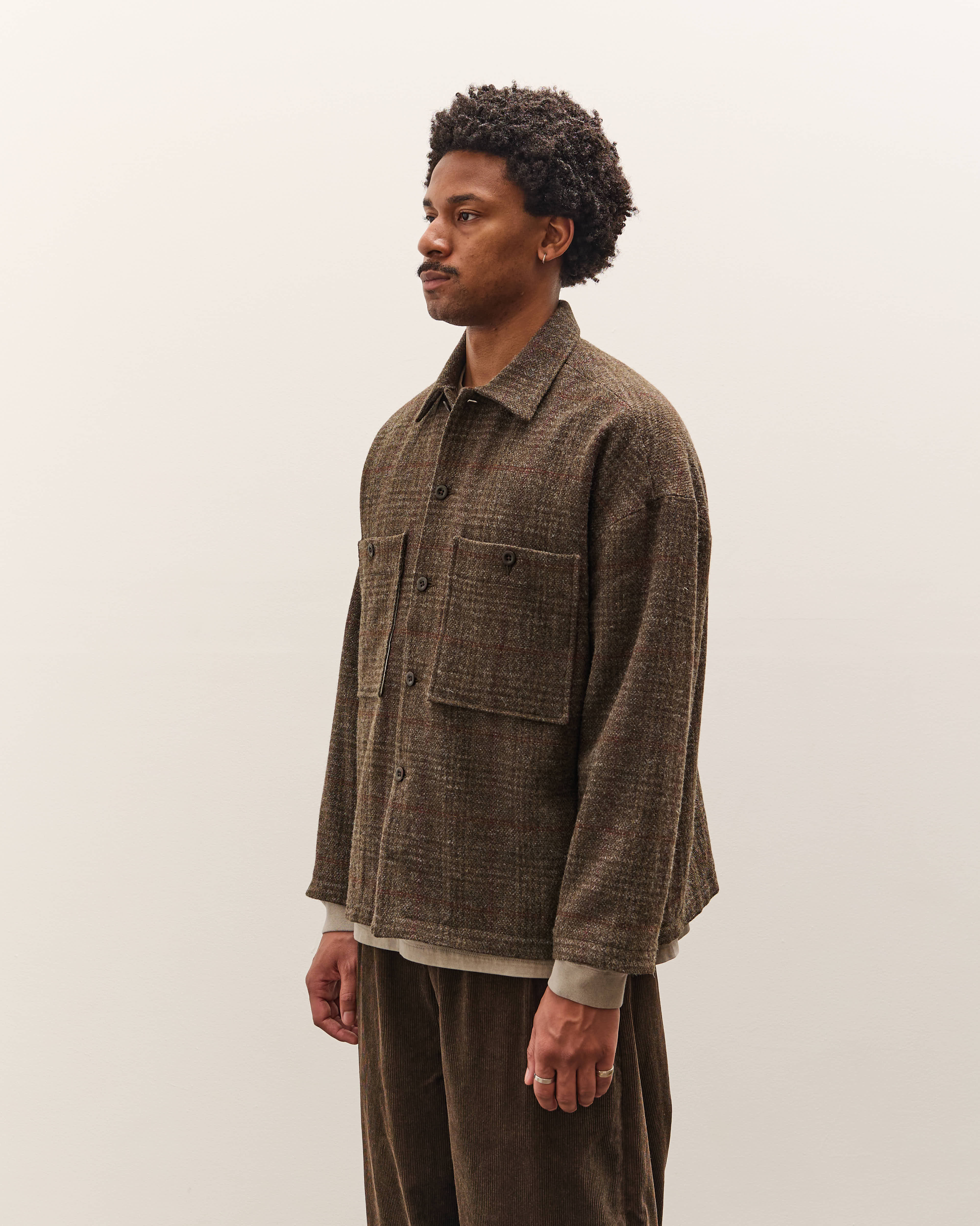 Evan Kinori Field Shirt Two, Dark Olive Herringbone – Glasswing