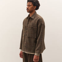 Evan Kinori Field Shirt Two, Dark Olive Herringbone