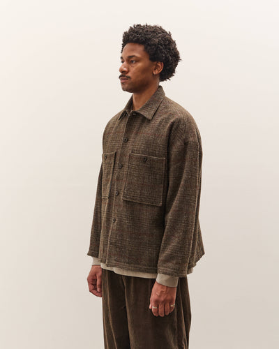 Evan Kinori Field Shirt Two, Dark Olive Herringbone