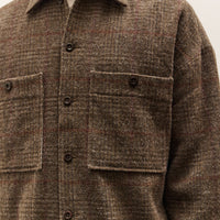 Evan Kinori Field Shirt Two, Dark Olive Herringbone