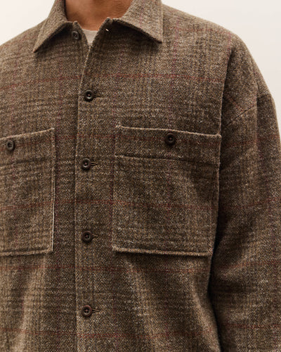 Evan Kinori Field Shirt Two, Dark Olive Herringbone