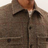 Evan Kinori Field Shirt Two, Dark Olive Herringbone