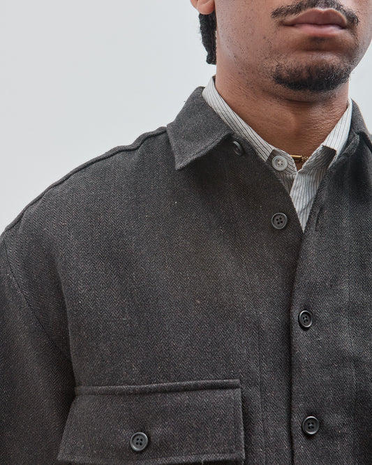 Big Shirt, Wool Linen Herringbone