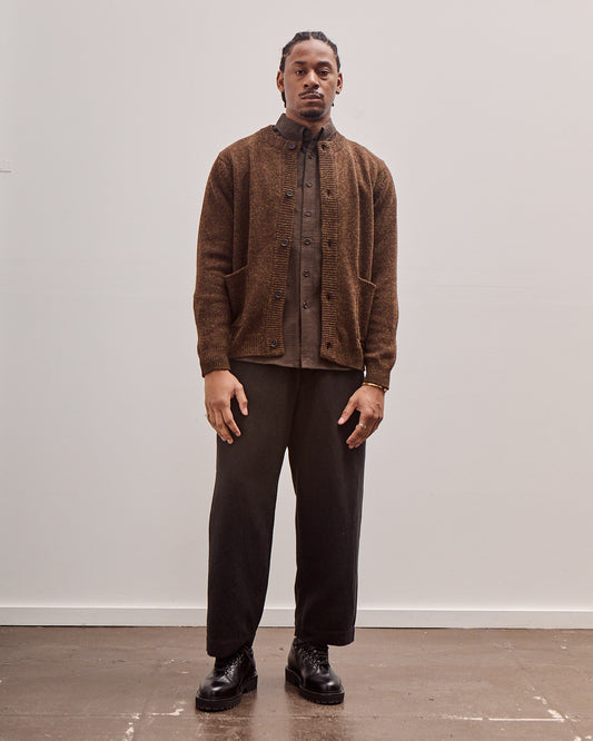 Crewneck Cardigan, Dark Olive Top Dyed Wool