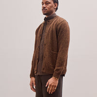 Crewneck Cardigan, Dark Olive Top Dyed Wool