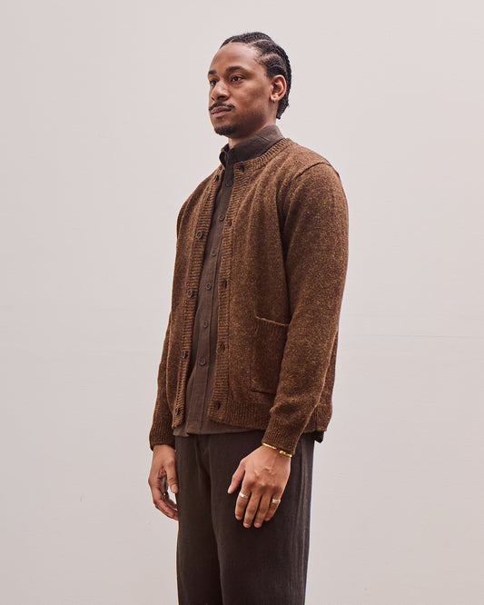 Crewneck Cardigan, Dark Olive Top Dyed Wool