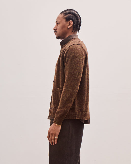 Crewneck Cardigan, Dark Olive Top Dyed Wool