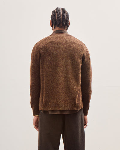 Crewneck Cardigan, Dark Olive Top Dyed Wool