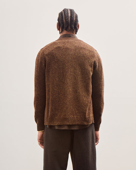 Crewneck Cardigan, Dark Olive Top Dyed Wool