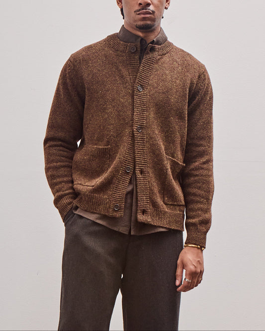 Crewneck Cardigan, Dark Olive Top Dyed Wool
