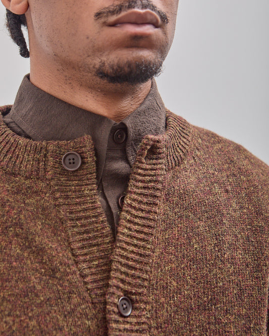 Crewneck Cardigan, Dark Olive Top Dyed Wool