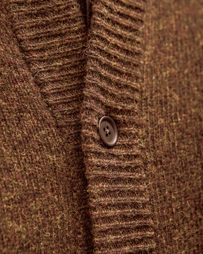 Crewneck Cardigan, Dark Olive Top Dyed Wool