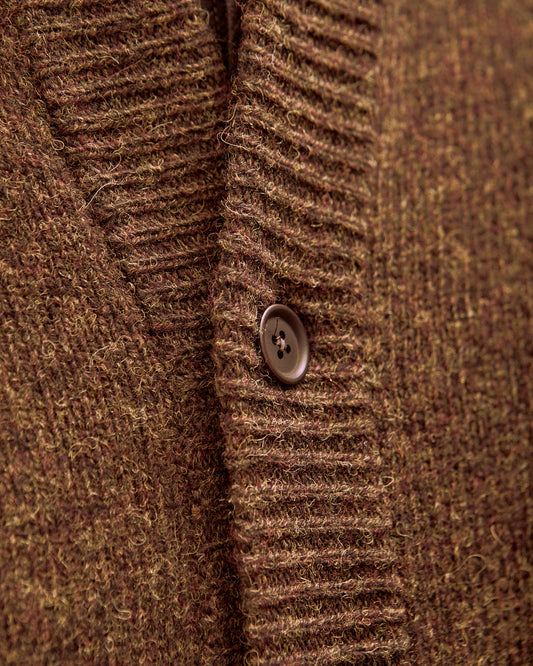 Crewneck Cardigan, Dark Olive Top Dyed Wool