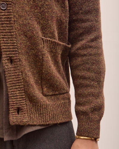 Crewneck Cardigan, Dark Olive Top Dyed Wool