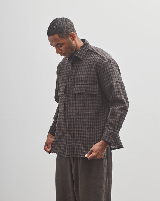 Evan Kinori Big Shirt, Black/Brown Check