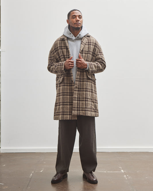 Evan Kinori Big Coat, Beige/Brown Check