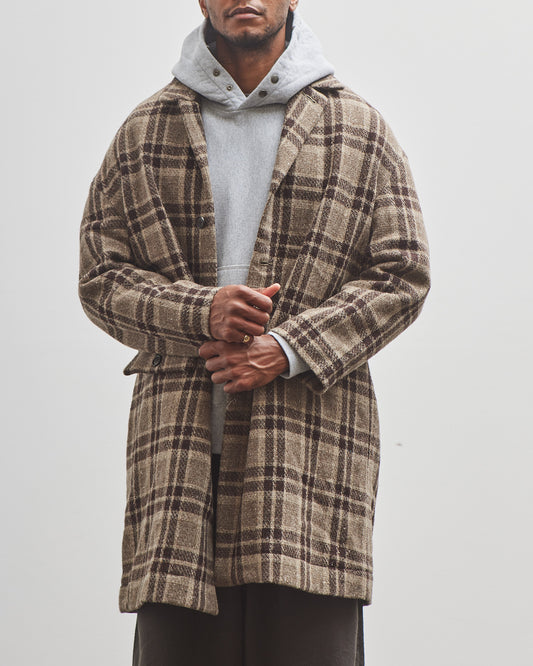 Evan Kinori Big Coat, Beige/Brown Check