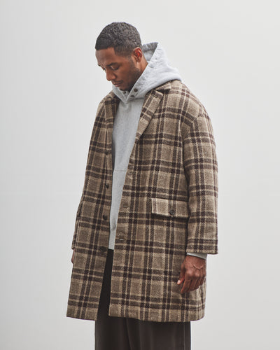 Evan Kinori Big Coat, Beige/Brown Check