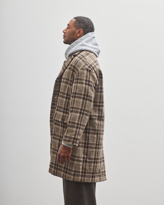 Evan Kinori Big Coat, Beige/Brown Check