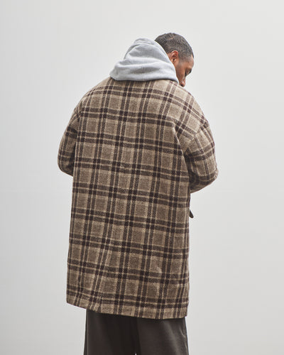 Evan Kinori Big Coat, Beige/Brown Check