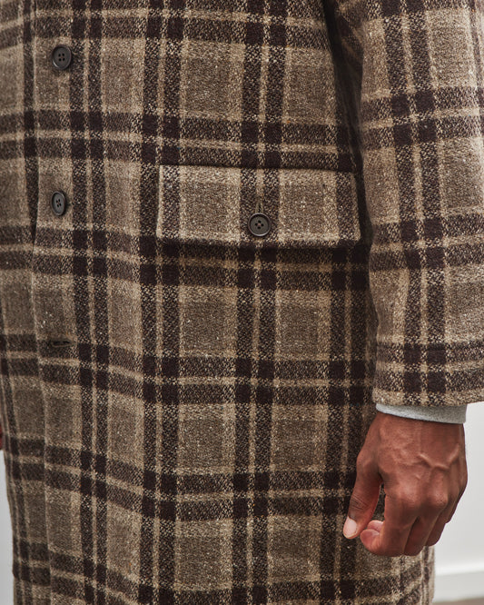 Evan Kinori Big Coat, Beige/Brown Check