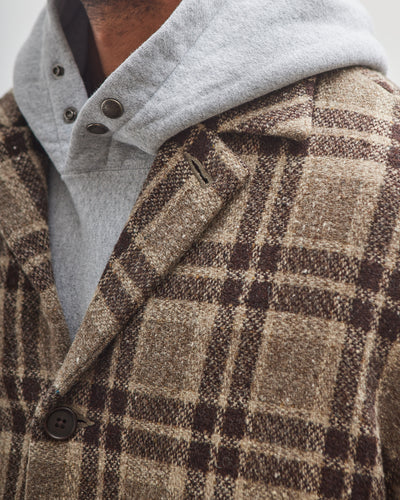 Evan Kinori Big Coat, Beige/Brown Check