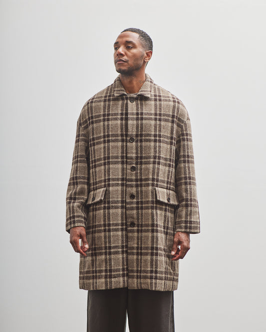 Evan Kinori Big Coat, Beige/Brown Check