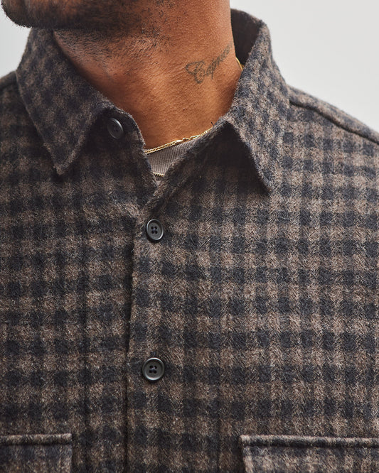 Evan Kinori Big Shirt, Black/Brown Check