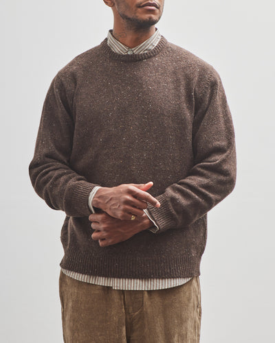 Evan Kinori Crewneck Sweater, Brown Donegal