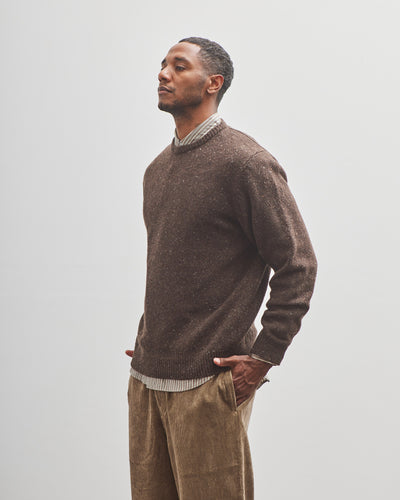 Evan Kinori Crewneck Sweater, Brown Donegal