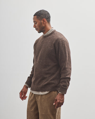 Evan Kinori Crewneck Sweater, Brown Donegal