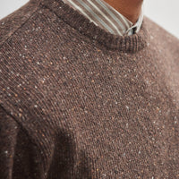 Evan Kinori Crewneck Sweater, Brown Donegal