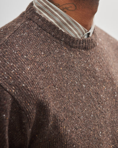 Evan Kinori Crewneck Sweater, Brown Donegal