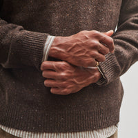 Evan Kinori Crewneck Sweater, Brown Donegal