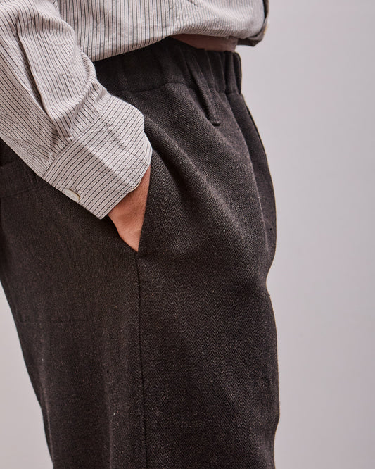 Elastic Pant, Wool Linen Herringbone