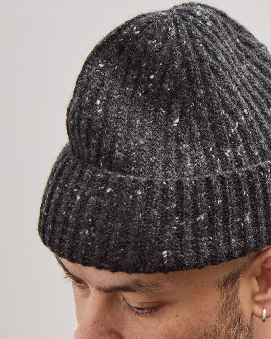 Knit Hat, Black Wool Cashmere Tweed