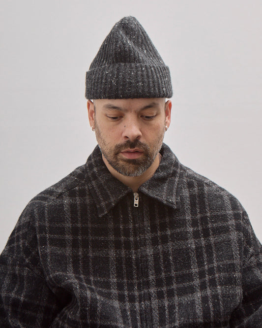 Knit Hat, Black Wool Cashmere Tweed