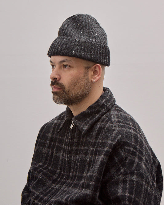 Knit Hat, Black Wool Cashmere Tweed