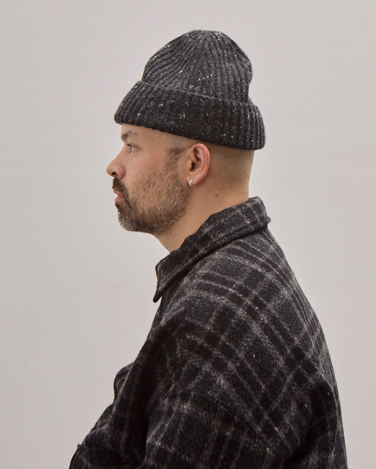 Knit Hat, Black Wool Cashmere Tweed