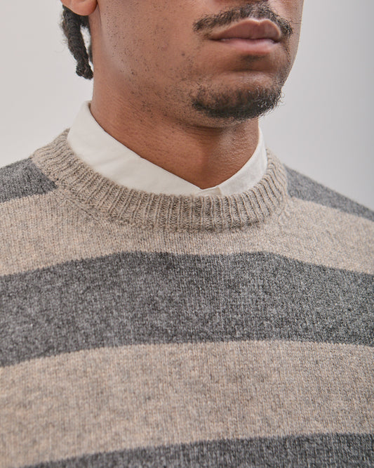 Striped Sweater, Grey Top Dyed Wool