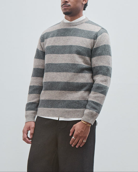 Striped Sweater, Grey Top Dyed Wool