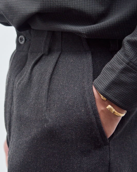 Two Pleat Pant, Wool Linen Herringbone