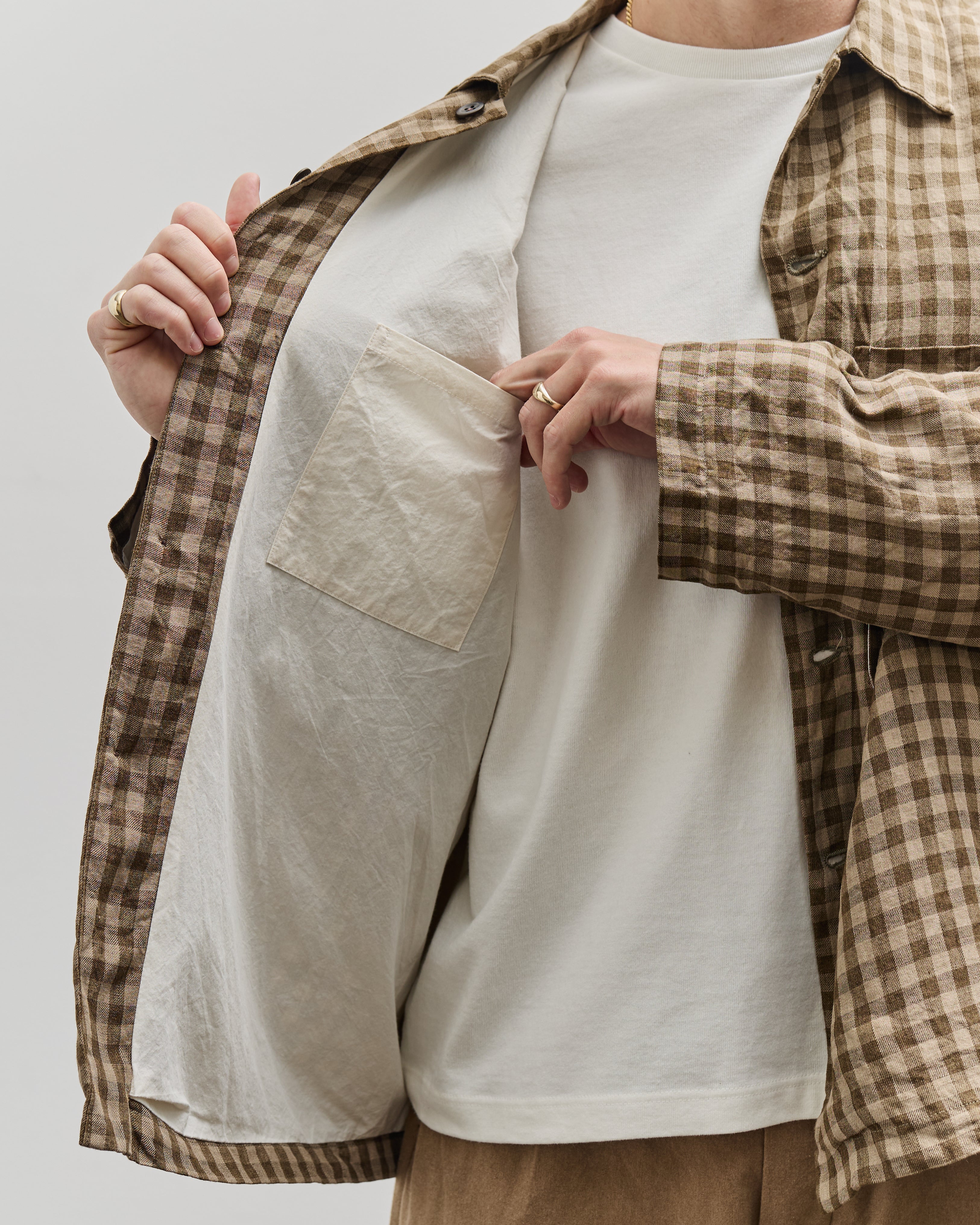 evan kinori/field shirt　ブラウン系 Field Shirt - Undyed Organic Cotton Canvas, Brown (Iron